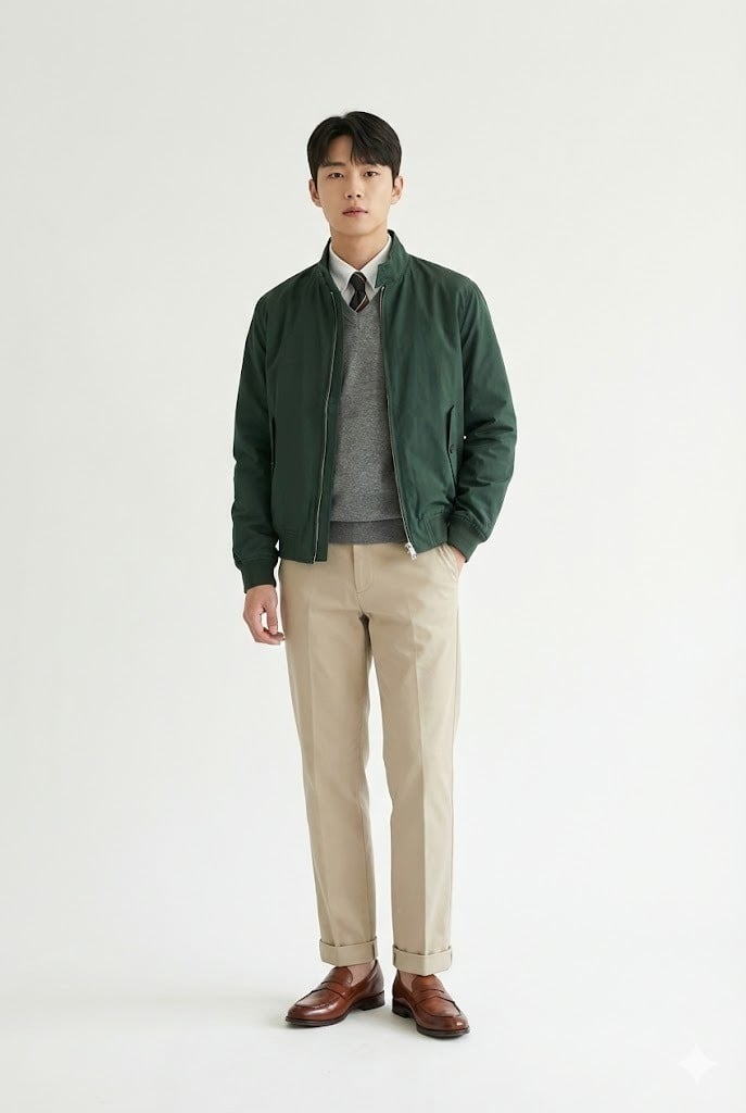 Phong cách Preppy với áo bomber và áo gile len