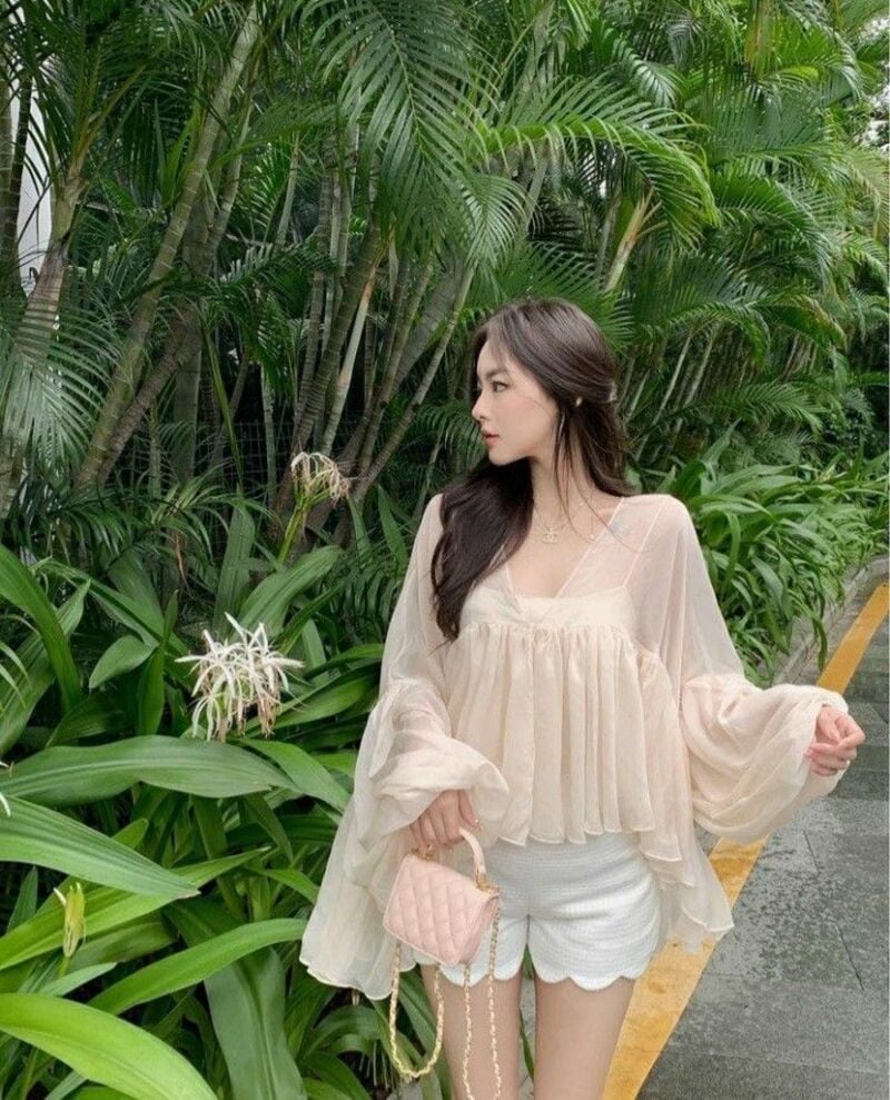 phối đồ với áo tay phồng