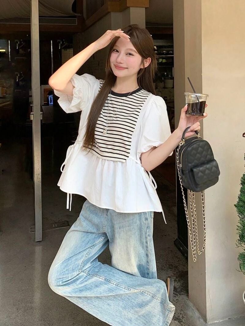 phối đồ với áo tay phồng