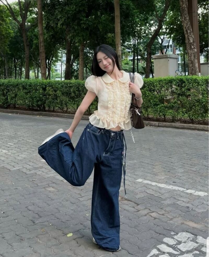 phối đồ với áo tay phồng