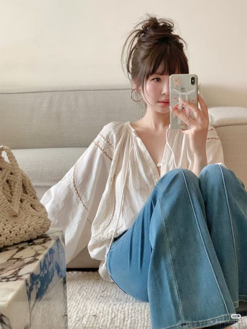phối đồ với áo tay phồng