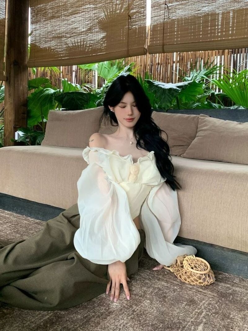 phối đồ với áo tay phồng