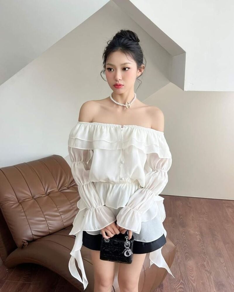 phối đồ với áo tay phồng