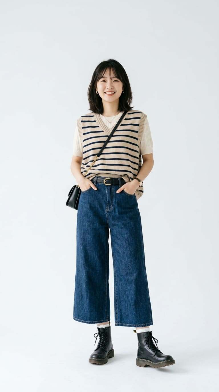 Boot cổ thấp + quần culottes jean