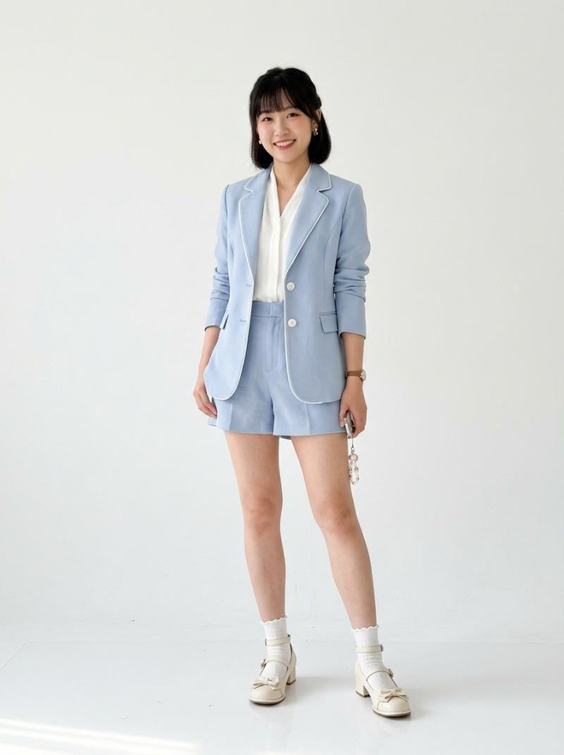 Phối cùng bộ Suit ngắn đồng màu thanh lịch