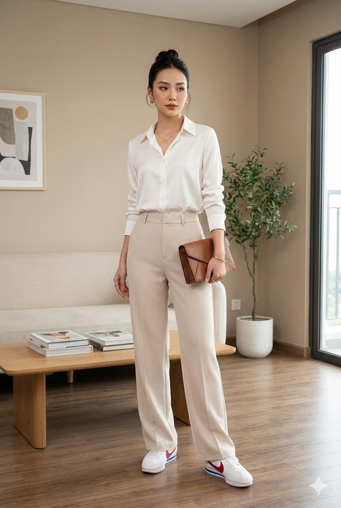 Thanh lịch chốn công sở với Áo Sơ Mi và Nike Cortez