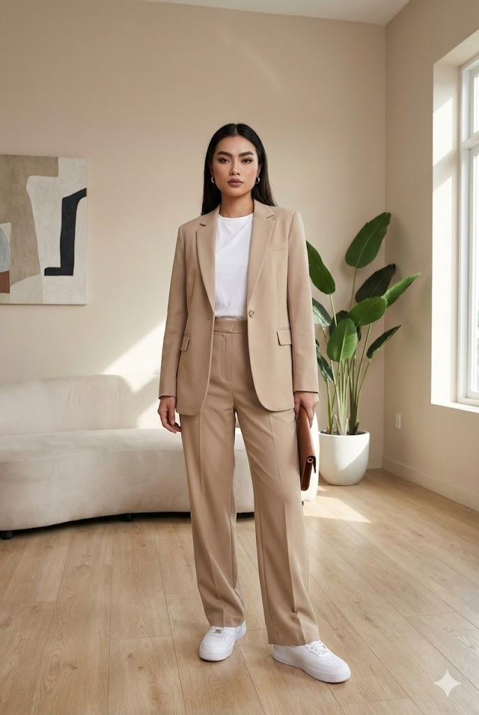 Sang trọng, quyền lực với Blazer và giày Nike trắng