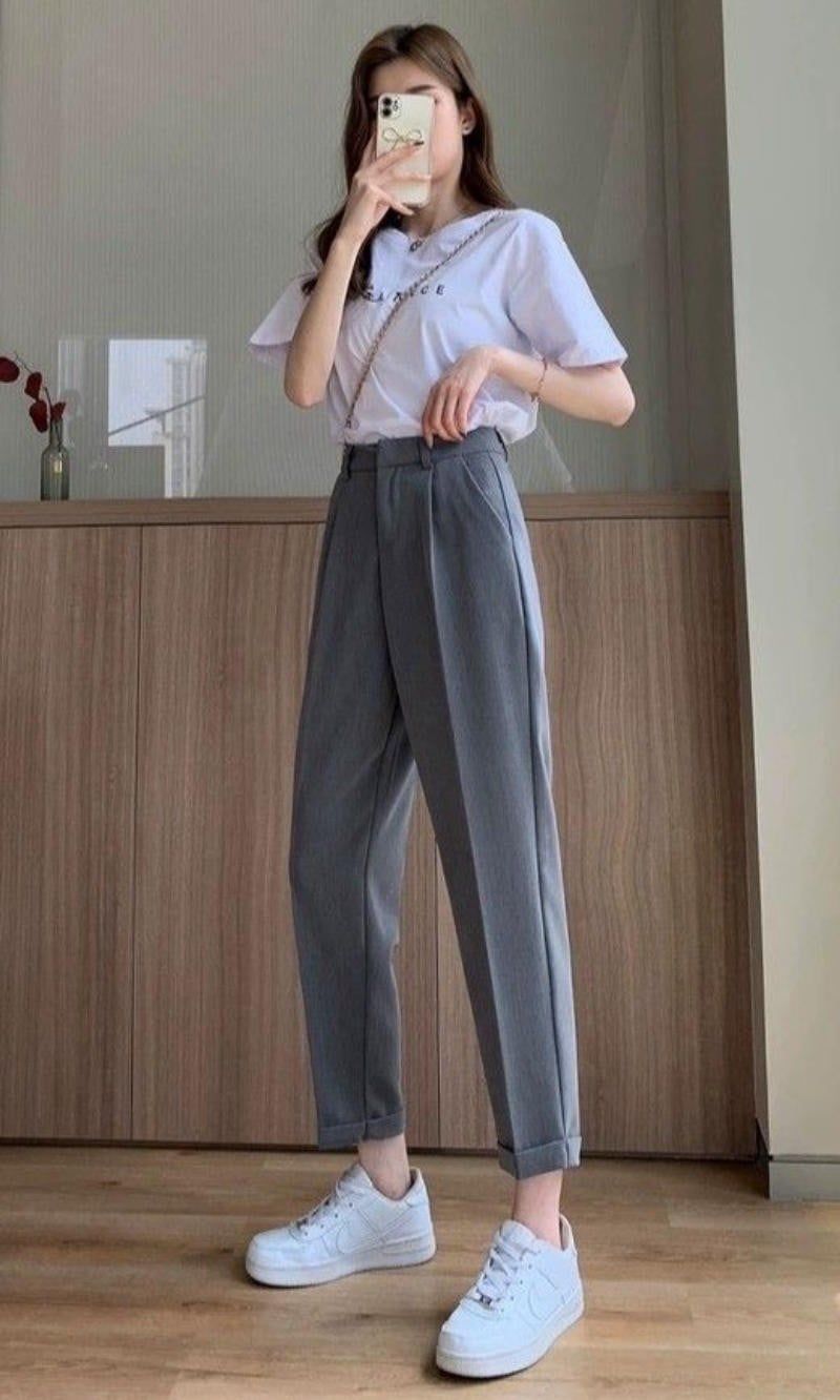 Phối quần baggy với áo phông