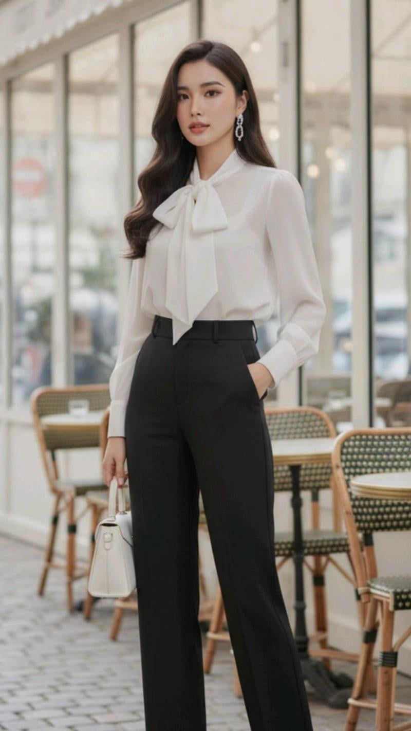 Phối quần baggy với áo sơ mi
