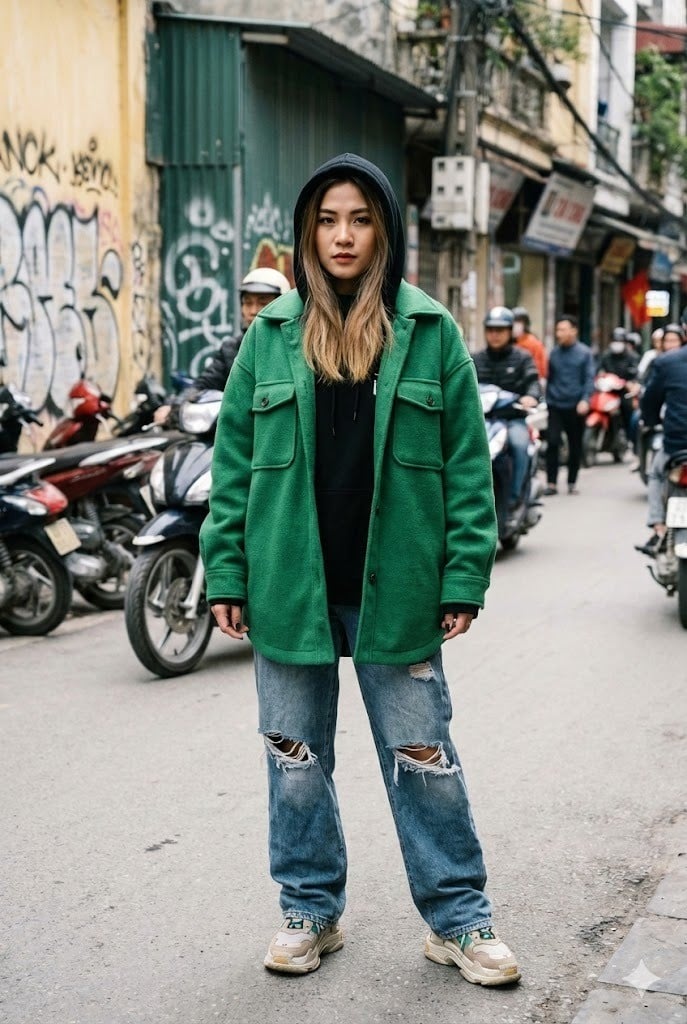 Kết hợp cùng áo cổ lọ hoặc Hoodie