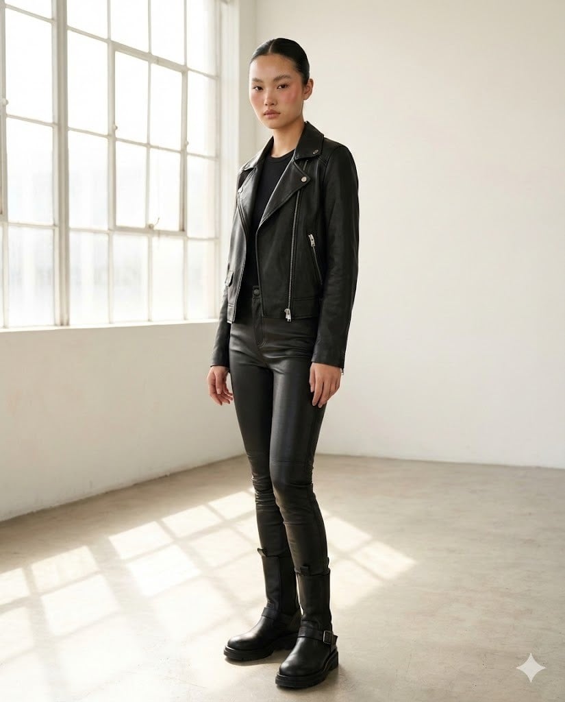 Biker boots phối cùng quần da