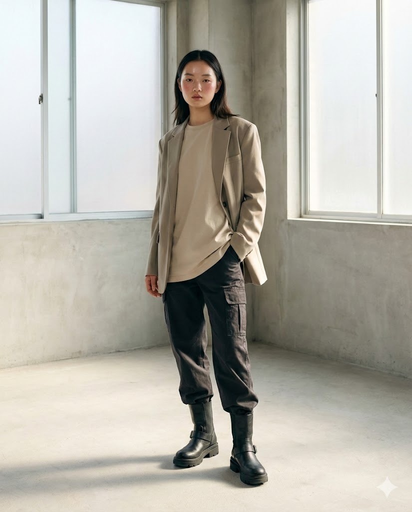 Cá tính với quần Cargo và Biker boots
