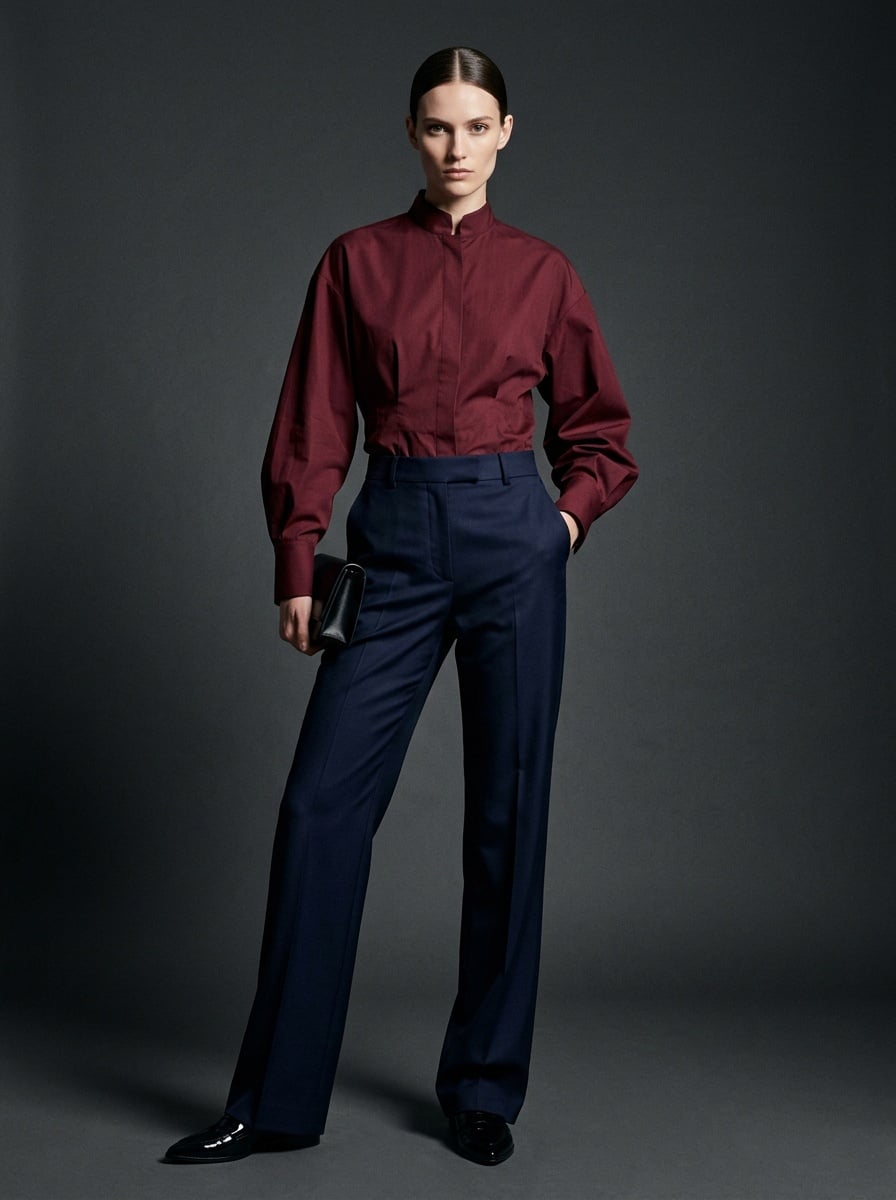 Quần xanh dương mặc với áo Màu Đỏ Đô (Burgundy)