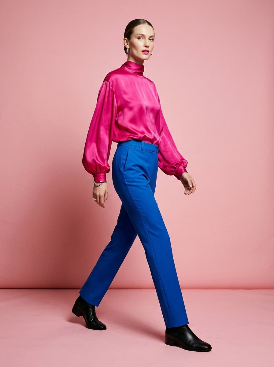 Quần xanh dương mặc với áo Màu Hồng Đậm (Fuchsia)
