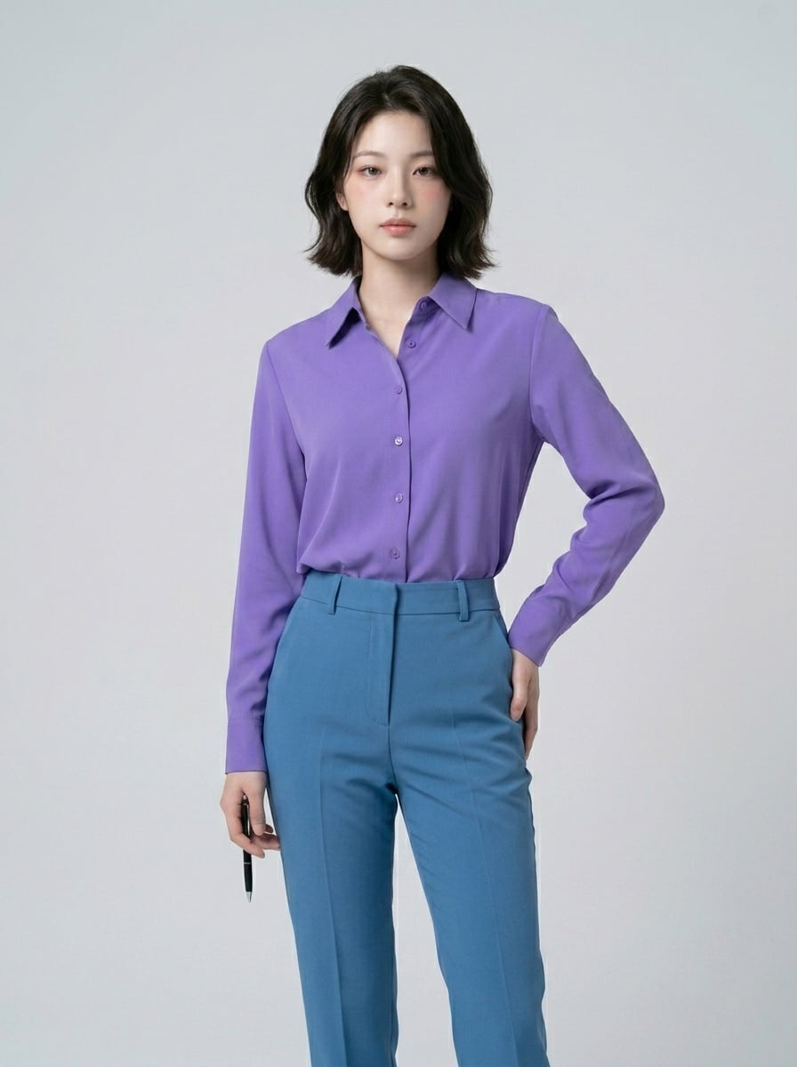 Quần xanh dương mặc với Áo màu tím