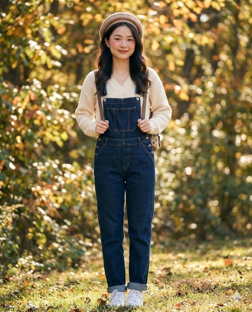 Quần yếm + Áo Len Cổ Tim