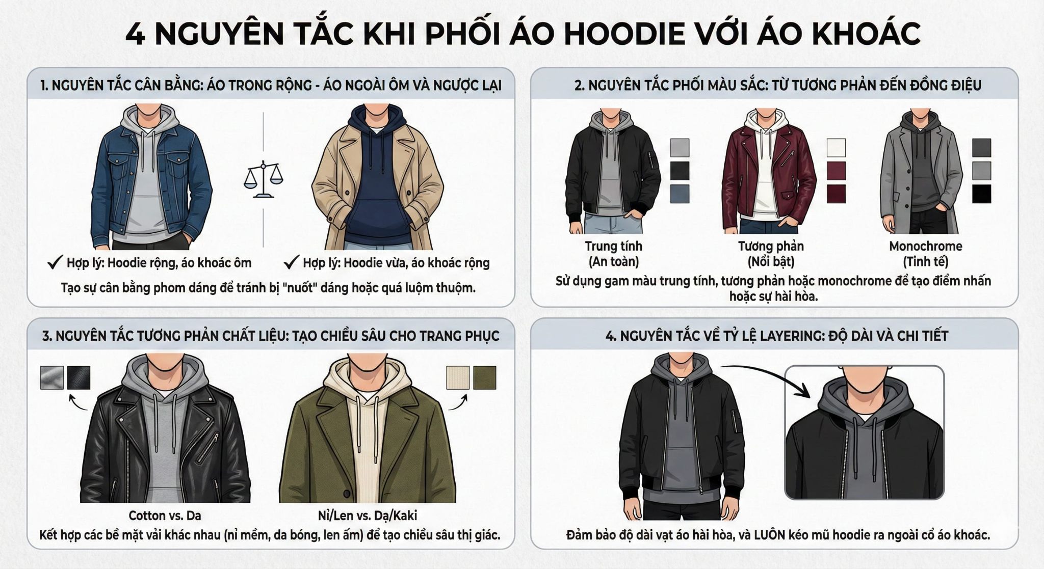 4 Nguyên Tắc Khi Phối Áo Hoodie Với Áo Khoác