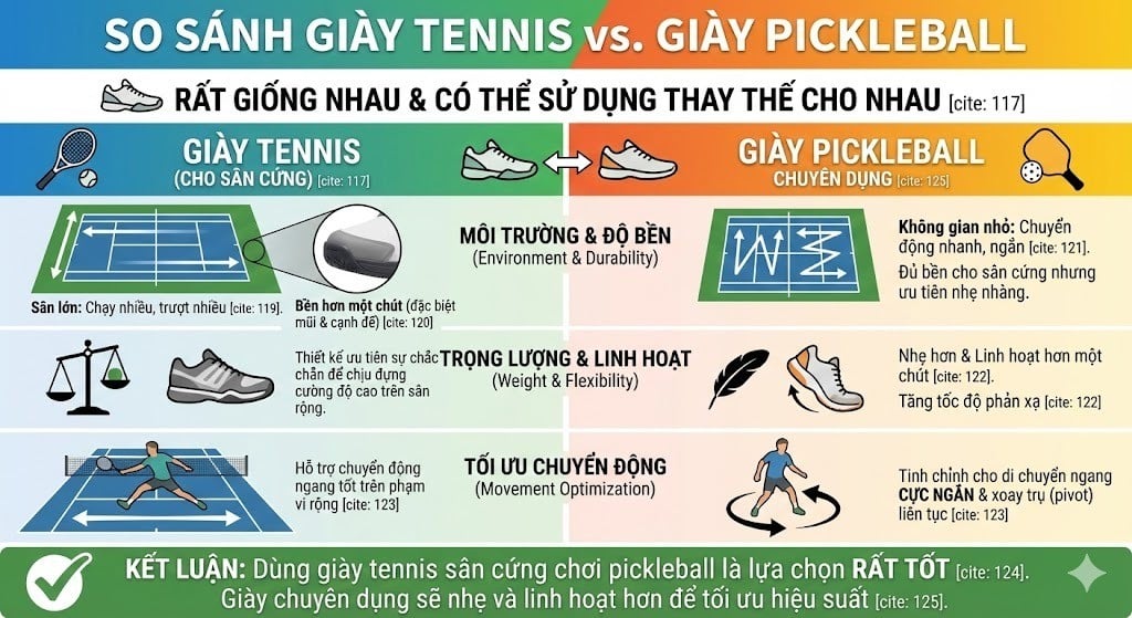Giày tennis và pickleball khác nhau như thế nào