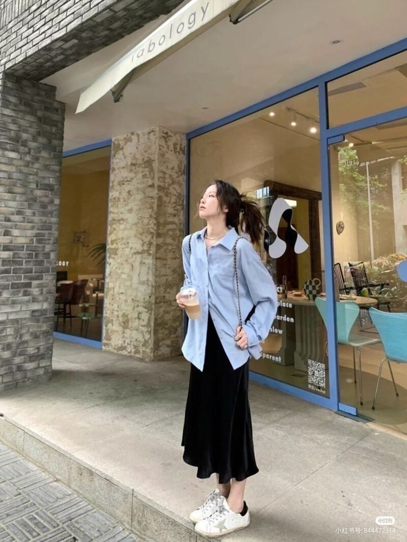 phối đồ với sơ mi xanh
