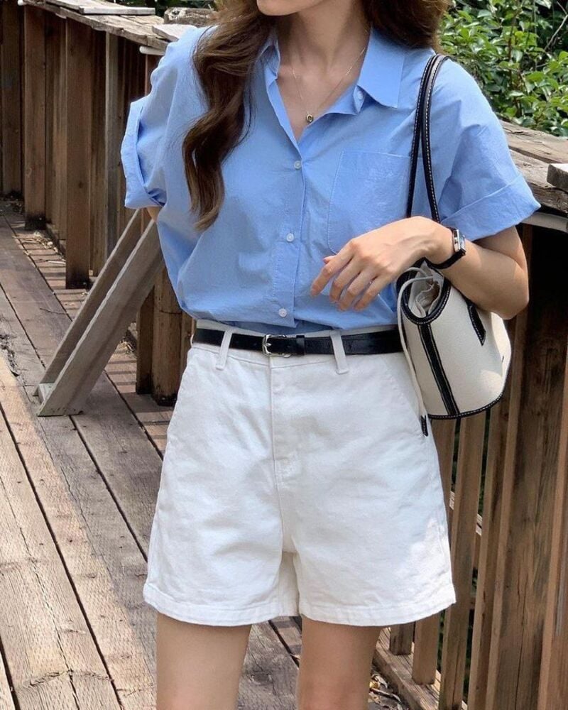 phối đồ với sơ mi xanh