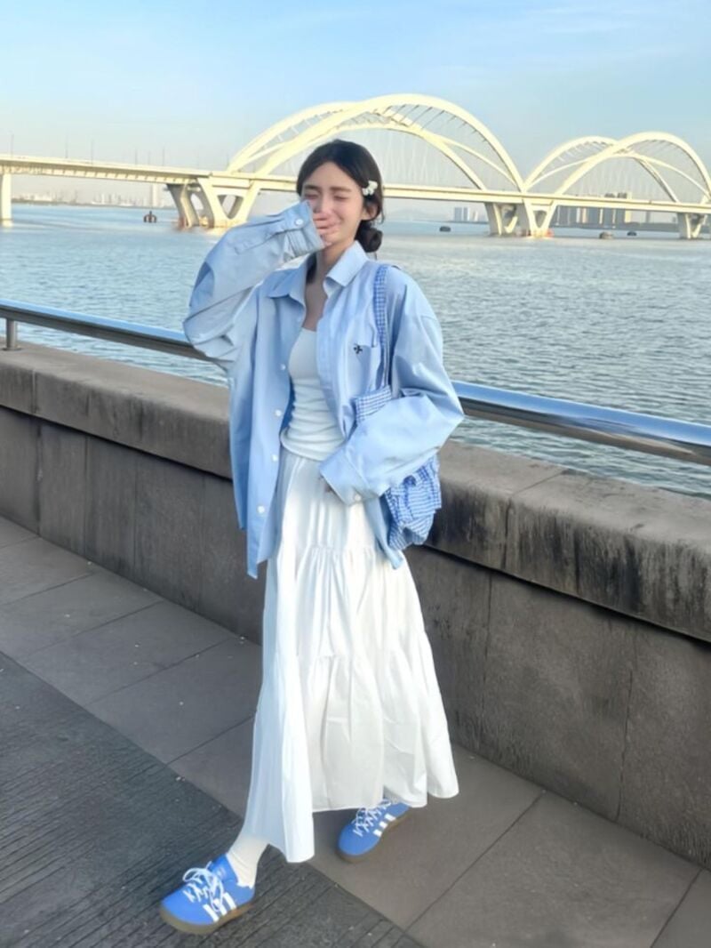 phối đồ với sơ mi xanh