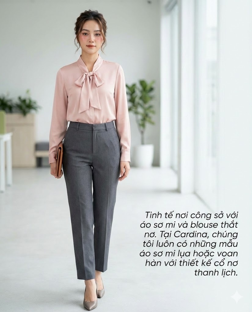 phối áo sơ mi cổ nơ