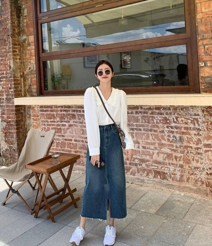 chân váy bò xẻ tà