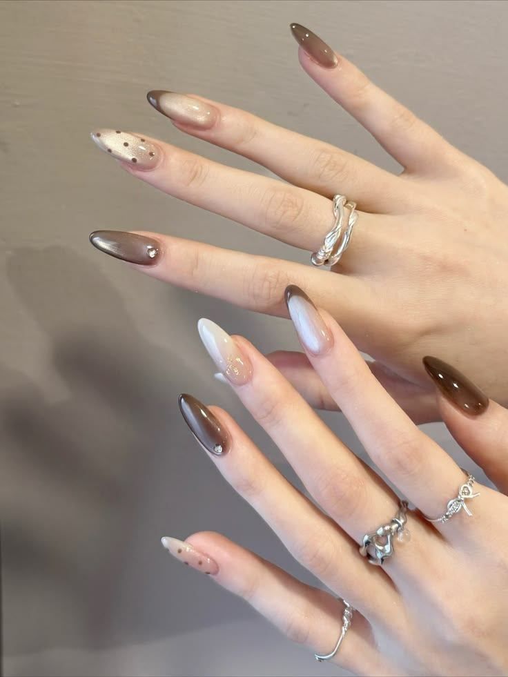 nail loang tone trà sữa, latte