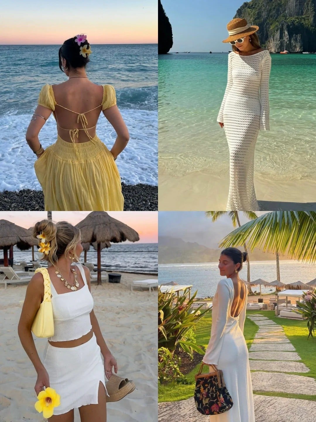 7. Concept chụp ảnh trên biển (khoe lưng trần, váy maxi, tương tác với cảnh hoàng hôn)