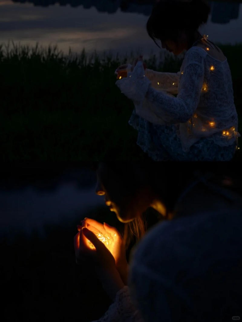 19. Tư thế ngồi bên hồ, tay nâng niu vầng sáng