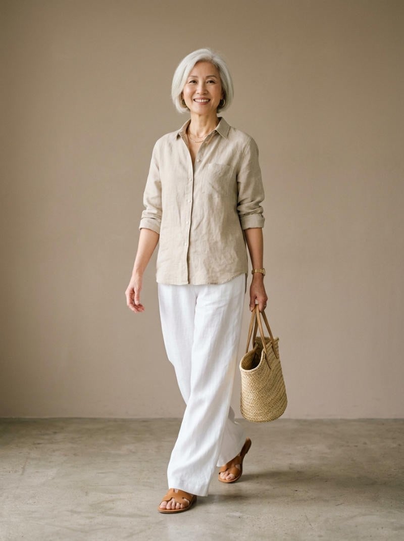 Sơ mi linen phối quần đũi ống rộng