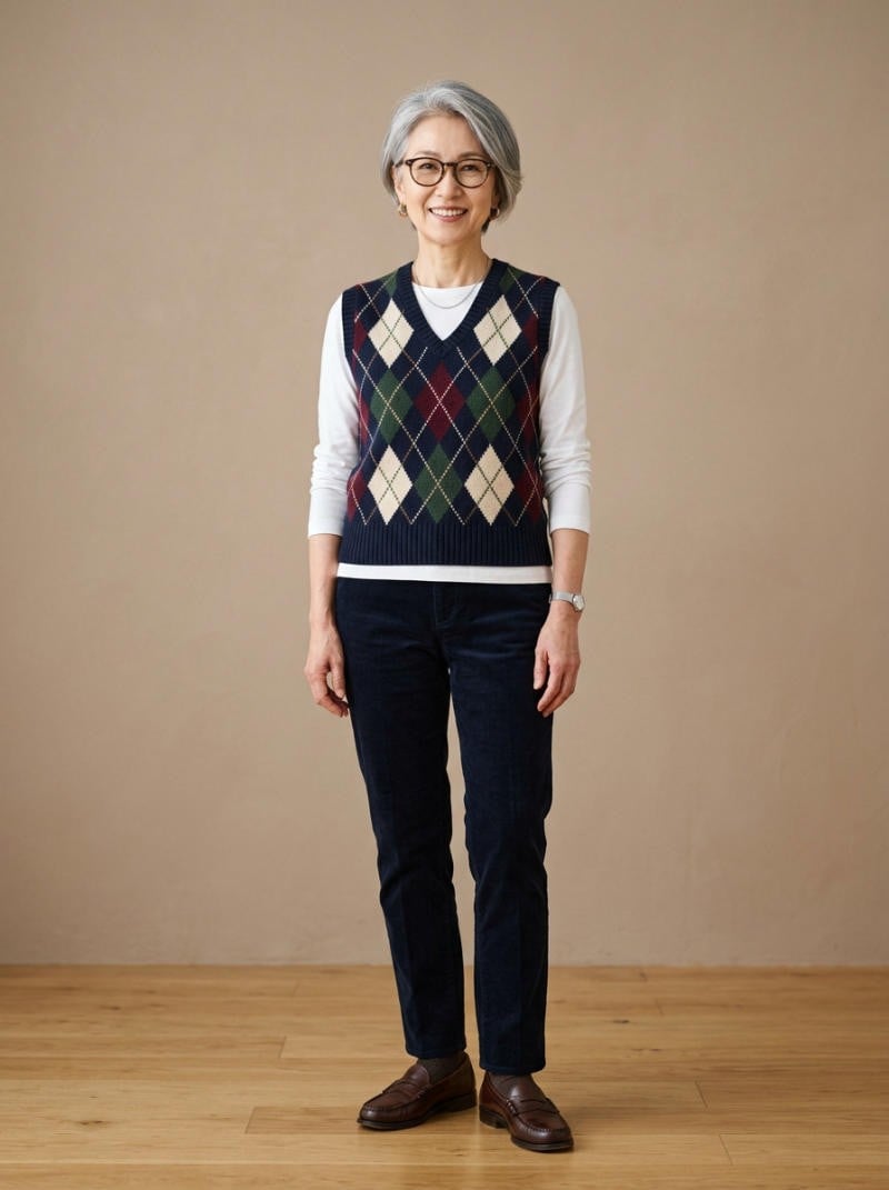 Áo gile len phối áo thun dài tay