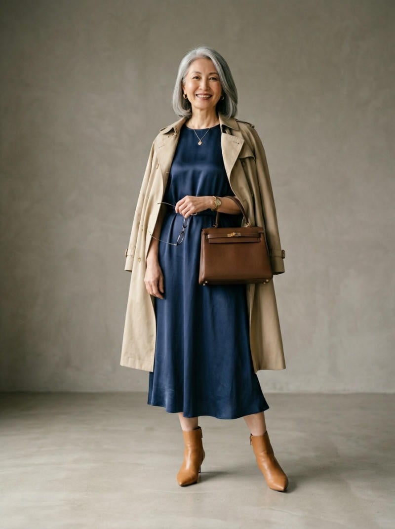 Áo khoác Trench Coat khoác hờ ngoài đầm lụa