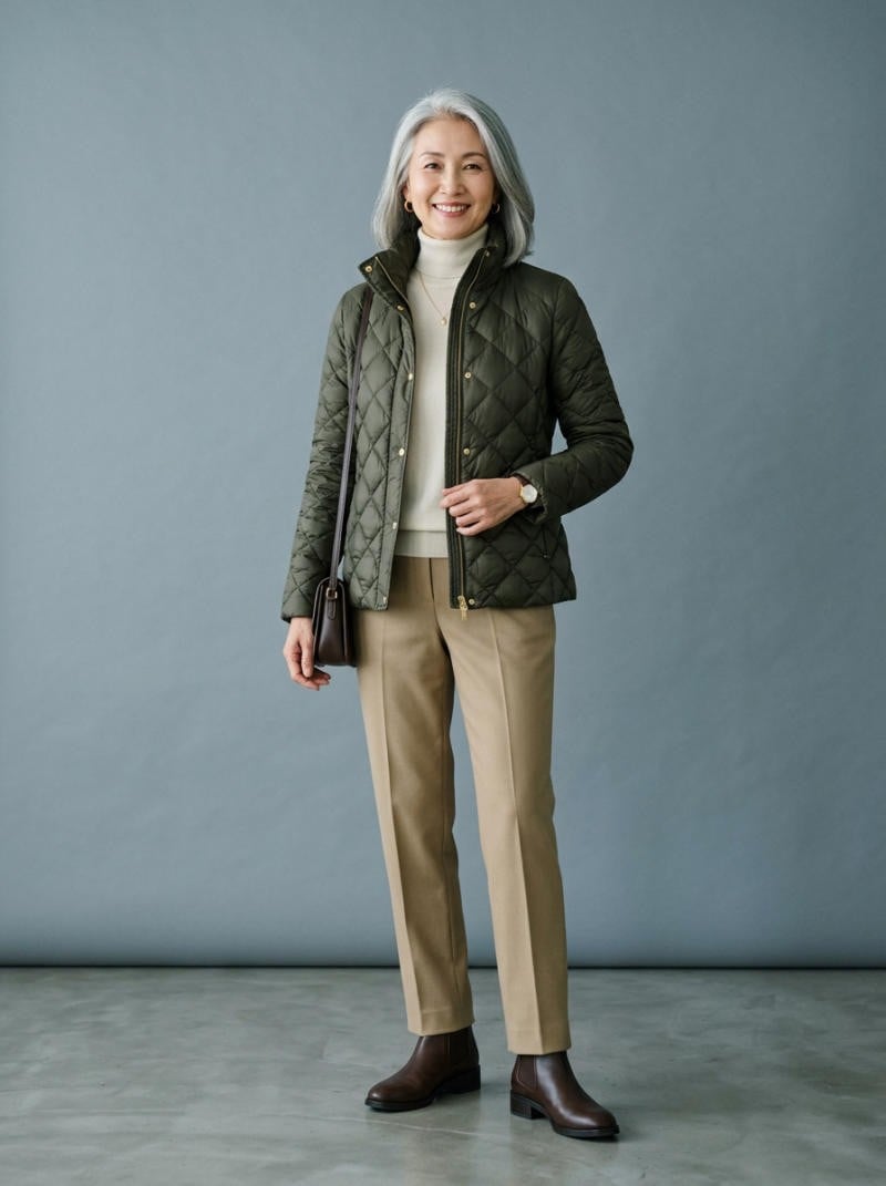 Áo phao chần bông siêu nhẹ phối quần kaki