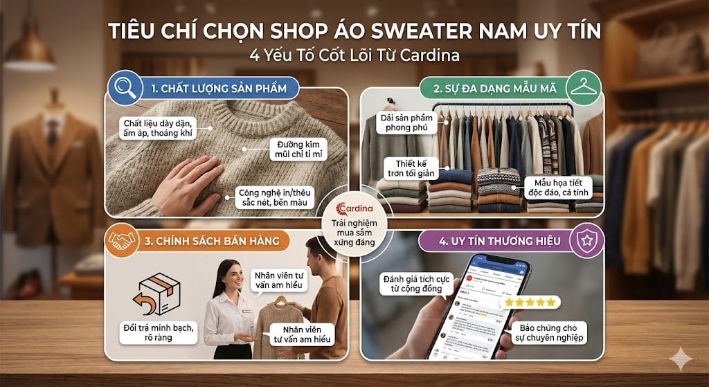 Tiêu chí lựa chọn một shop áo sweater nam uy tín, đáng tin cậy