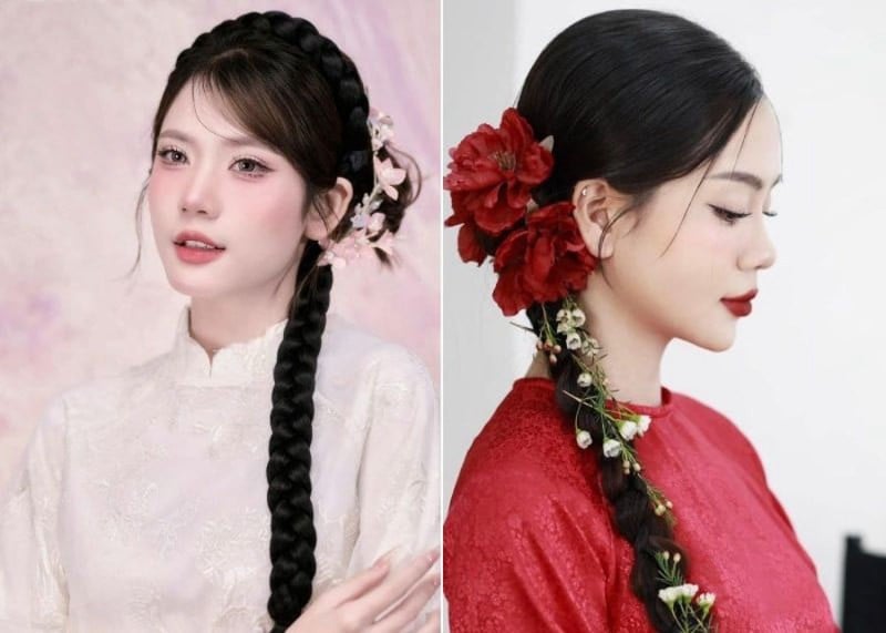 kiểu tóc cô dâu mặc áo dài