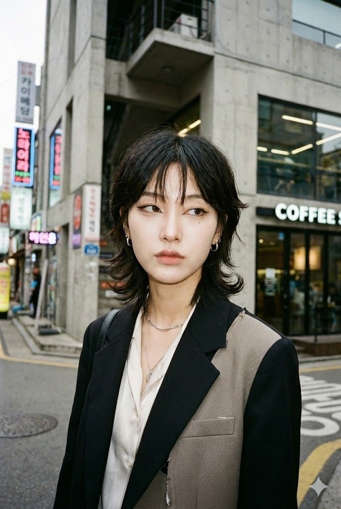 Tóc Mullet Layer uốn cụp