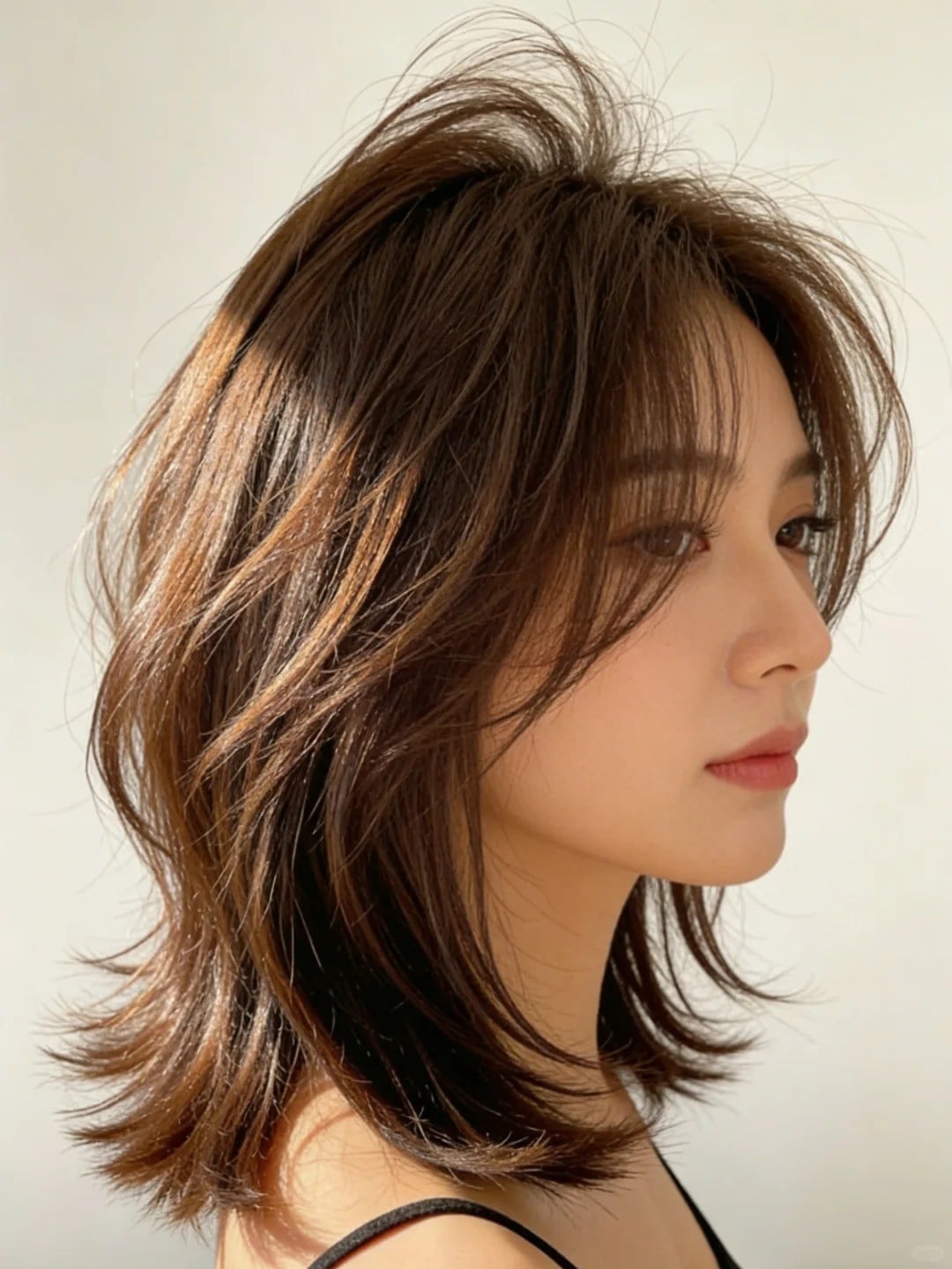 Tóc mullet layer hiện đại màu nâu hạt dẻ socola