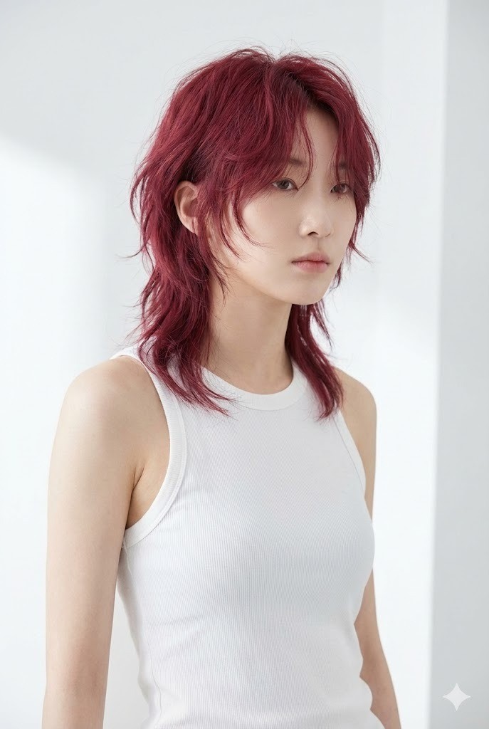 Tóc Mullet Layer màu phúc bồn tử