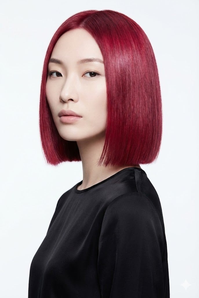 Tóc Bob bằng (Blunt Bob) màu phúc bồn tử