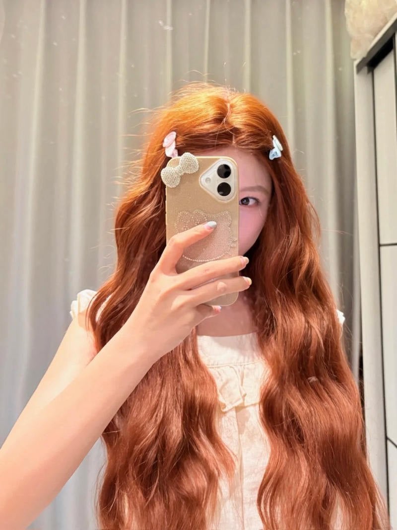 Tóc dài uốn sóng to màu nâu cam đồng quyến rũ