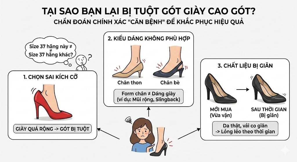 Tại sao bạn lại bị tuột gót giày cao gót?