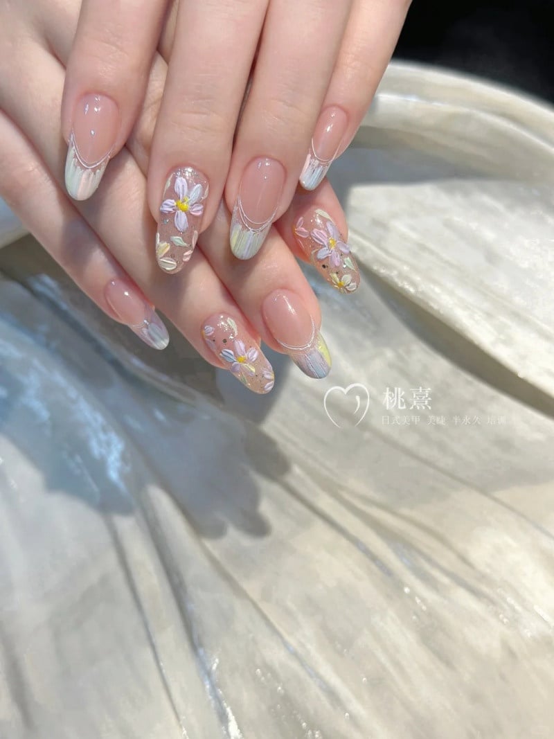 mẫu nail vẽ hoa đơn giản