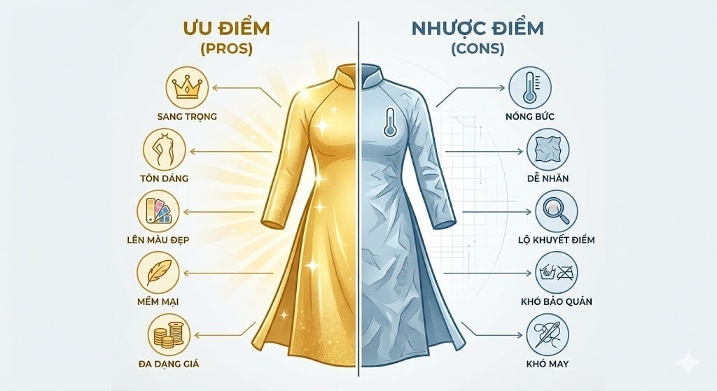 Ưu nhược điểm của áo dài vải phi bóng