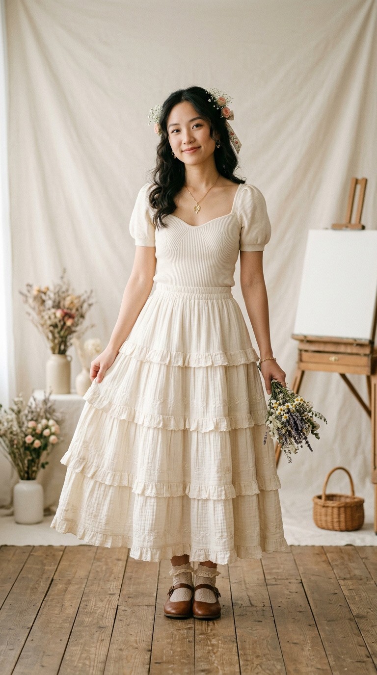 Gemnohu tải ứng dụng xô muslin tầng phối cùng áo dệt kim mỏng