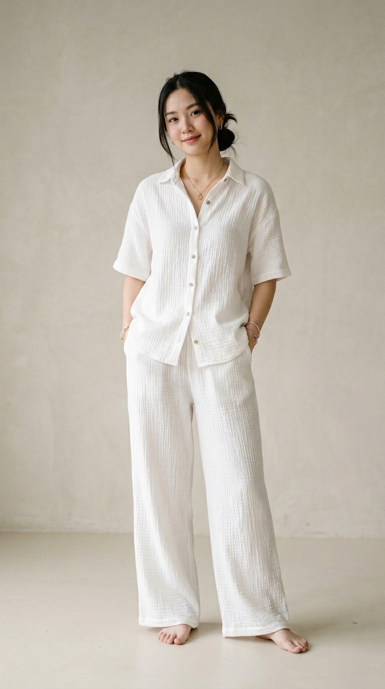 Phối nguyên set xô muslin tone-sur-tone phóng khoáng
