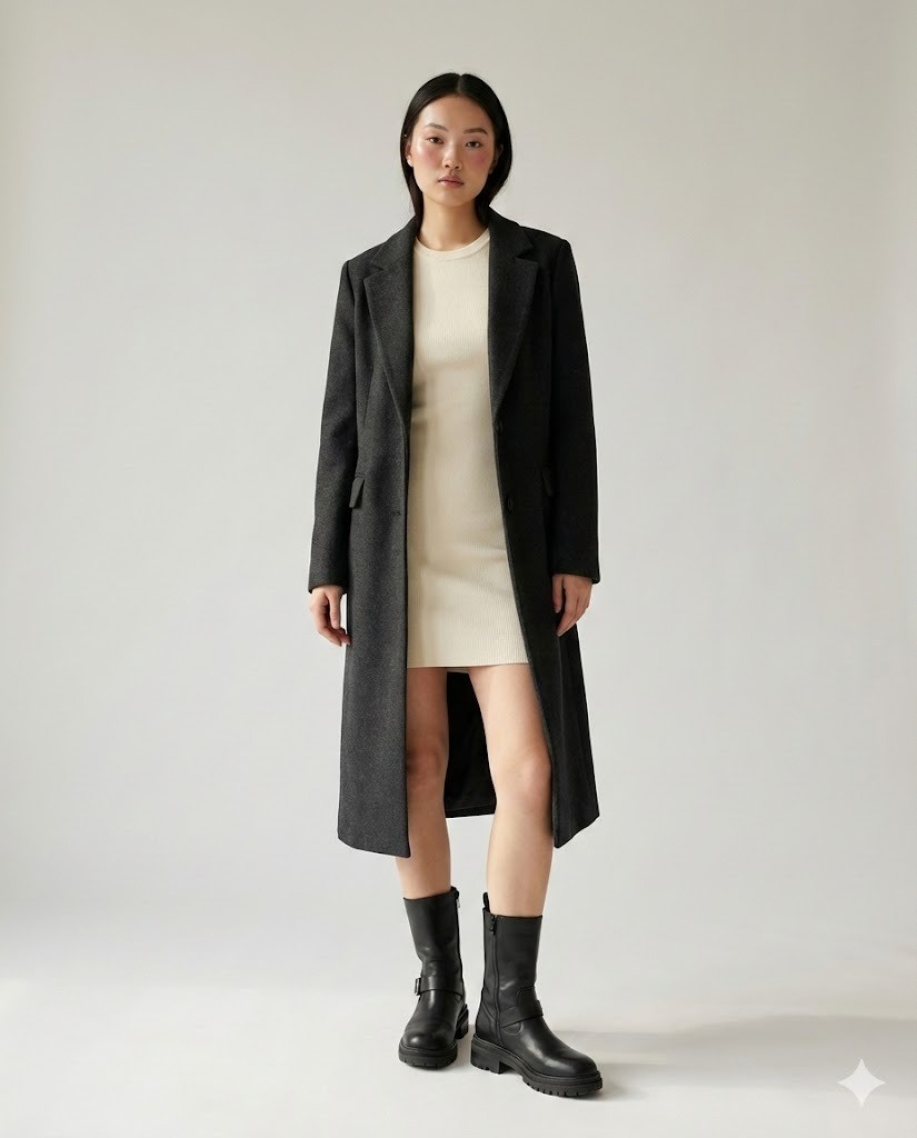 Váy len body và Biker boots