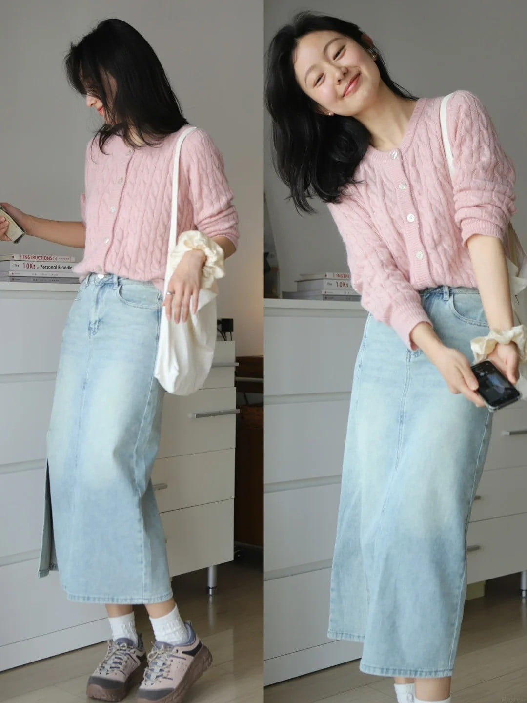 chân váy jean mặc với áo gì