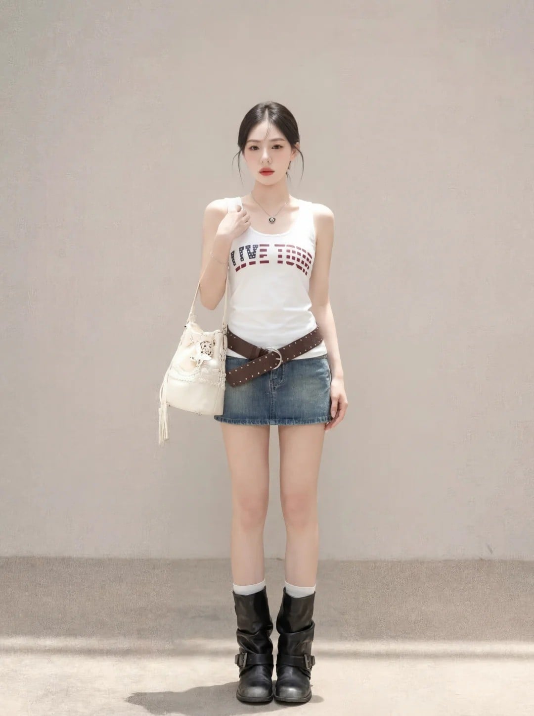 chân váy jean mặc với áo gì