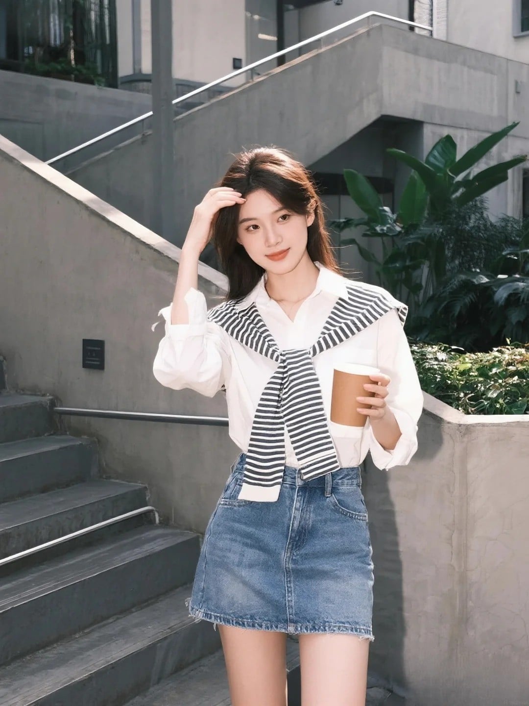 chân váy jean mặc với áo gì